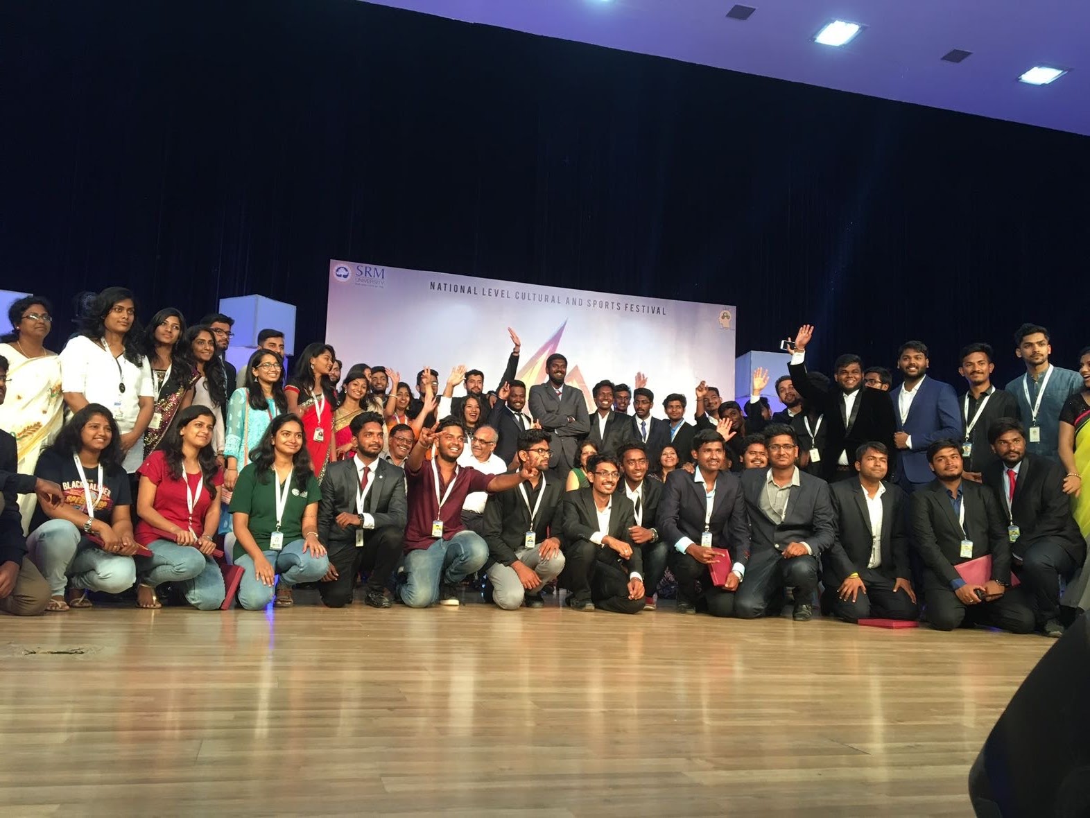 Sanjana with the SRM national cultural festival organizing team on stage